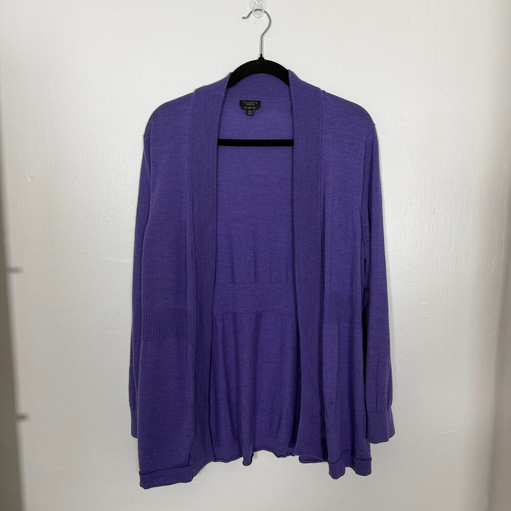 Talbots Women’s Petite Merino Wool Open Front Cardigan 2XP Purple